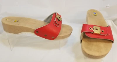 Dr. Scholl's Red Leather Wood Sole Exercise Sandals Women's Size 7 - Image 1 of 4