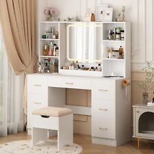 47" Large LED Make up Vanity Desk with Lighted Mirror, Stool and Power Outlet