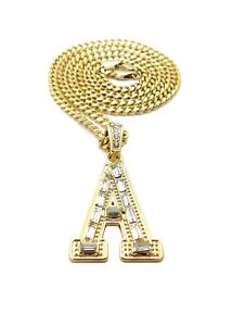 Iced Alphabet Initial A PENDANT & 18"~ 24" Box Cuban Rope Chain Hip Hop Necklace