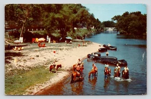 Horseback Riding River Tubes Shadow Lake Resort Noel Missouri c1958 Postcard - Picture 1 of 2