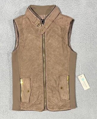 NWT Fate Rowen Faux Suede Quilted Vest Womens XS Brown Zip Pockets - Image 1 of 4