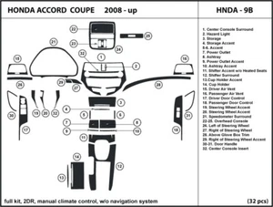 Carbon Fiber Dash Trim Kit for Honda Accord Coupe 08-12 w/ manual A/C, no navign - Picture 1 of 1