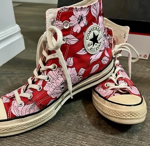 Converse Chuck Taylor 70 High Vintage Floral Red Pink Canvas Shoes Size 8 9.5 - Picture 1 of 5