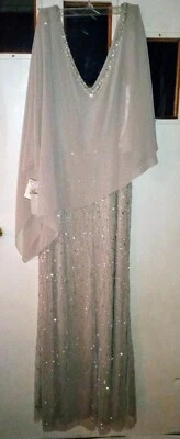 Mujer Oleg Cassini Madre de la Novia Largo Plateado Cuello en V Lentejuelas Transparente... Foto 1 de 2