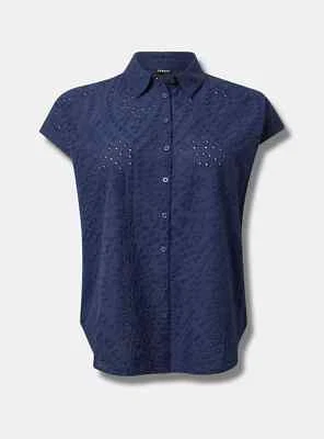 Torrid Eyelet Cotton Voile Dolman Relaxed Shirt Navy Plus 1X NWT - Image 1 of 4