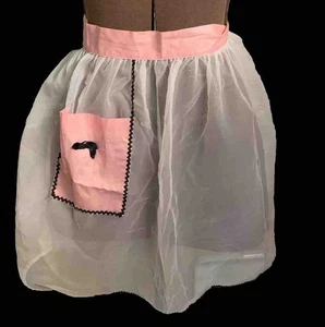 Vintage Halbschürze Organza transparent Baby rosa & schwarz Hostess Retro MCM 50’s - Bild 1 von 7