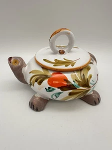 Schildkröte Schmuckschatulle Glas mit Deckel Vintage handbemalt italienische Keramik 5" lang - Bild 1 von 8