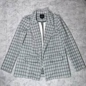 Liverpool Women's M Blazer Open Front Stretch Blue Grey Plaid Casual Office Wear - Picture 1 of 10
