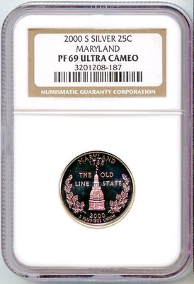 2000-S Silver Maryland Quarter PF69DCAM NGC # 3201208-187 + Bonus - Image 1 of 2