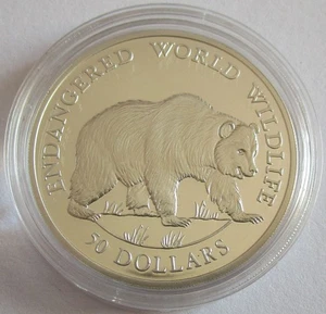 Cook-Inseln 50 Dollars 1990 Tiere Grizzly Silber - Picture 1 of 2