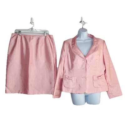 Le Suit Mujeres Poliéster Falda Traje Talla 14P Rosa Muesca Cuello Forrado Bolsillos 2 Piezas Foto 1 de 4