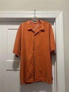 Tommy Bahama 100% Silk Button Up Pocket Short Sleeve Shirt Men’s Large Orange - Picture 1 of 5