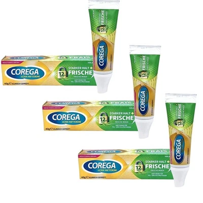 COREGA ULTRA HAFTCREM FRISCH 3x Corega Ultra Haftcreme Starker Halt Frisch 3x 40g Zahnprothesenhaftcreme