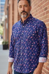 Alan Flusser Hemd Herren XXL blau rosa Knopfleiste Blumenmuster Langarm gebraucht, in einwandfreiem Zustand - Bild 1 von 11