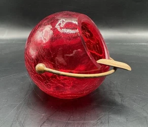 Crackle Glass Orb Ashtray Red MCM Vintage - Picture 1 of 10