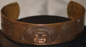 Vintage Mohawk Trail Story Teller Solid Copper Cuff Bracelet Size 6 5/8" - Picture 1 of 15
