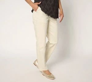 LOGO by Lori Goldstein Petite Straight Leg Patch Jeans Turtledove 2 Neu - Bild 1 von 1