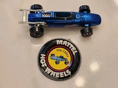 Vintage 1969 Hot Wheels Redline Indy Eagle Blue With Original Tin Button Nice - Image 1 of 4
