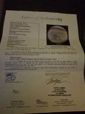 1978 PHILLIES team signed BASEBALL ball JSA loa RICHIE ASHBURN~LUZINSKI~KALAS+13 - Image 1 of 4