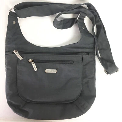 Baggallini Crossbody Shoulder Bag Travel Organizer Purse Gray Nylon Pink Lining - Image 1 of 4