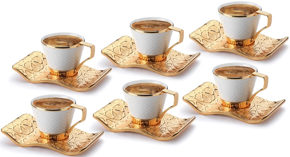 Impresionantes tazas de café turco espresso de 18 piezas con soportes juego de platillos de 6, 2,5 oz Foto 1 de 4