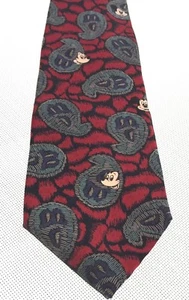 WALT DISNEY Paisley MICKEY Tie Red Gray Black silk Made in USA EUC - Picture 1 of 4