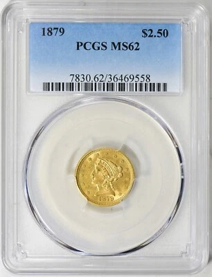 1879 年自由头 2.5 美元鹰金 PCGS 评级 MS62 — 第 1/3 张图片