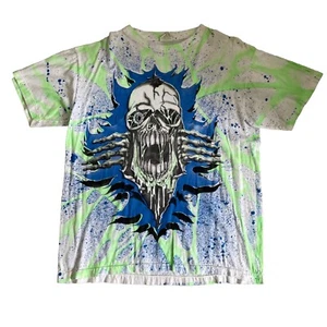 Vtg All Over Print T-Shirt Graphic Skull Splatter Men Large Ghost 3D Emblem Tee - Picture 1 of 16
