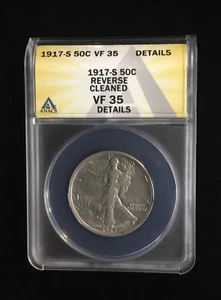 1917-S Walking Liberty 50c Half  ANACS VF 35 *Reverse* Details*Cleaned - Picture 1 of 2