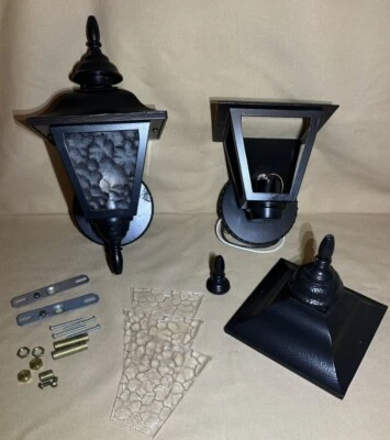 Set of 2 Vintage Hadco Cast Aluminum Wall Lanterns Sconce Porch Light Black NEW - Image 1 of 4