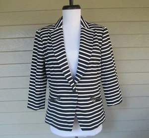 Christian Siriano Womens Black White Striped One Button Knit Blazer Jacket 6 - Picture 1 of 5
