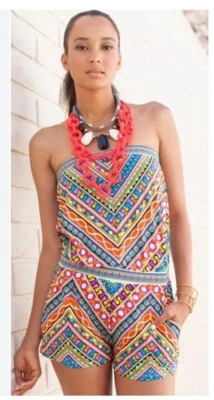 TRINA TURK Mameluco Peruano Traje de Baño Cubierta Sin Tirantes X-Pequeño Verano Colorido Foto 1 de 4
