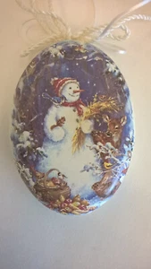 Rita Signed Stonewares 3x4" Snowman Christmas Ornament Oval Ceramic Baby Animals - Picture 1 of 24