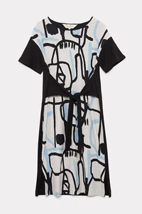 Gorman + Claire Johnson Painterley Tee Dress 100% Cotton Black Grey Blue Size 8 - Picture 1 of 9