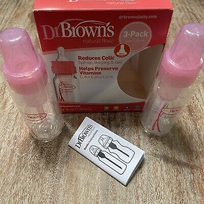 NEW Dr. Brown's Natural Flow Reduces Colic - Pink Bottles 2 Pack 4 Oz • 14.95€