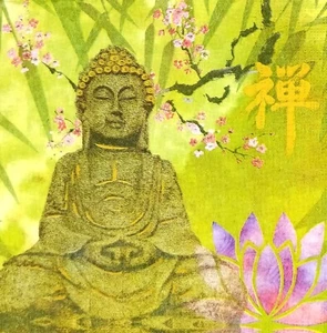 Q213# 3 x Single Paper Napkins For Decoupage Buddha Statue With Flowers On Green - Imagen 1 de 8