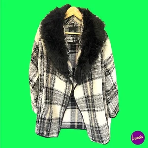 Anita & Green Women's Tweed Layer Coat, Faux Fur Hood, Checked Pattern, UK XS - Picture 1 of 7