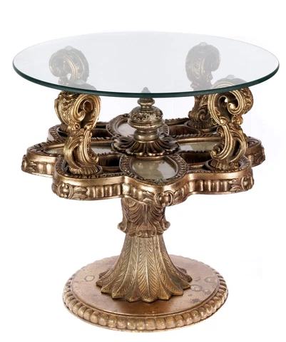 Hollywood Regency Small Cocktail Table Glass Top Mother of Pearl Gold VTG 26" Cover