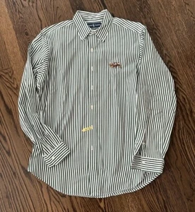 Ralph Lauren Classic Fit Green Stripe 3 Horse Logo LongSleeve Button Down Large - Picture 1 of 5