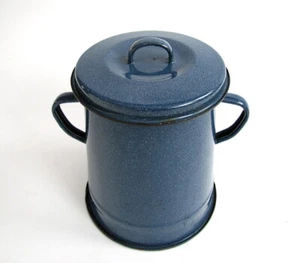 Alter Übertopf aus blauem emailliertem Blech innen Jaspis - Bild 1 von 6