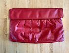 Red Leather Vintage Leslies Clutch Fold Over  Purse Handbag Classic EUC