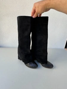 SEE by Chloé Black Suede Fold-over High Heel Leather Designer Boots 36.5 US 6.5 - Picture 1 of 10