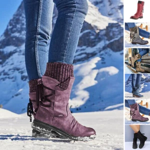 Frauen Stiefel Winter Warm Fell Gefüttert Draussen Non-slip Mitte Kalb Schuhe ~ - Bild 1 von 18