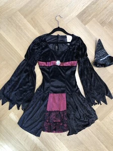 Gothic Witch Costume Halloween Fancy Dress Child Girls Velvet Black and Burgundy - Picture 1 of 6