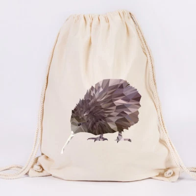 JUNIWORDS Turnbeutel Motiv "Low-Poly Kiwi" ver. Farben Geschenk Tasche