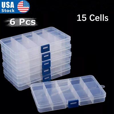 6PCS Clear Jewelry Box Plastic Bead Storage Craft Container Earrings Organizer - Image 1 of 4
