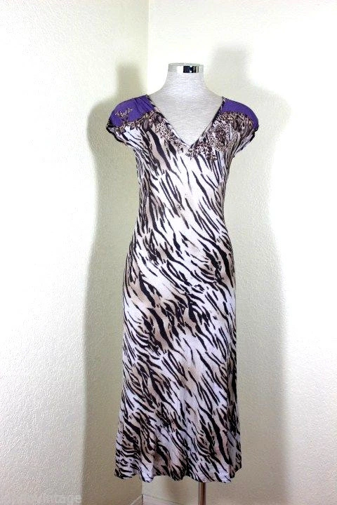 VERSACE Jeans Couture Zebra Brown Purple Long dress 28 42 4 5 6 Small Italy - Photo 1/1