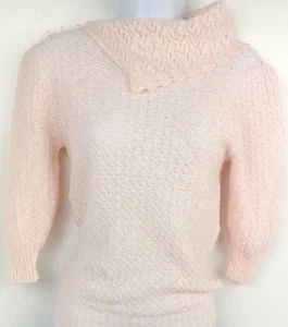 Suéter Vintage Años 60 Años 70 Encaje Tejido Capucha Rosa con Perlas Hada Romántica Kei S - Imagen 1 de 6
