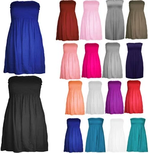 LADIES BOOBTUBE BANDEAU SHORT TOP SUMMER STRAPLESS WOMENS PRINTED DRESS UK 8-22 - Picture 1 of 16