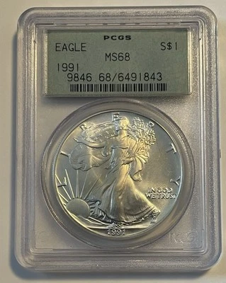 1991 OGH American Silver Eagle $1 - PCGS MS68 - Old Green Holder - Image 1 of 2